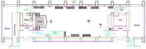 An aerial-view diagram of the Walker-Ames Room in Kane Hall.